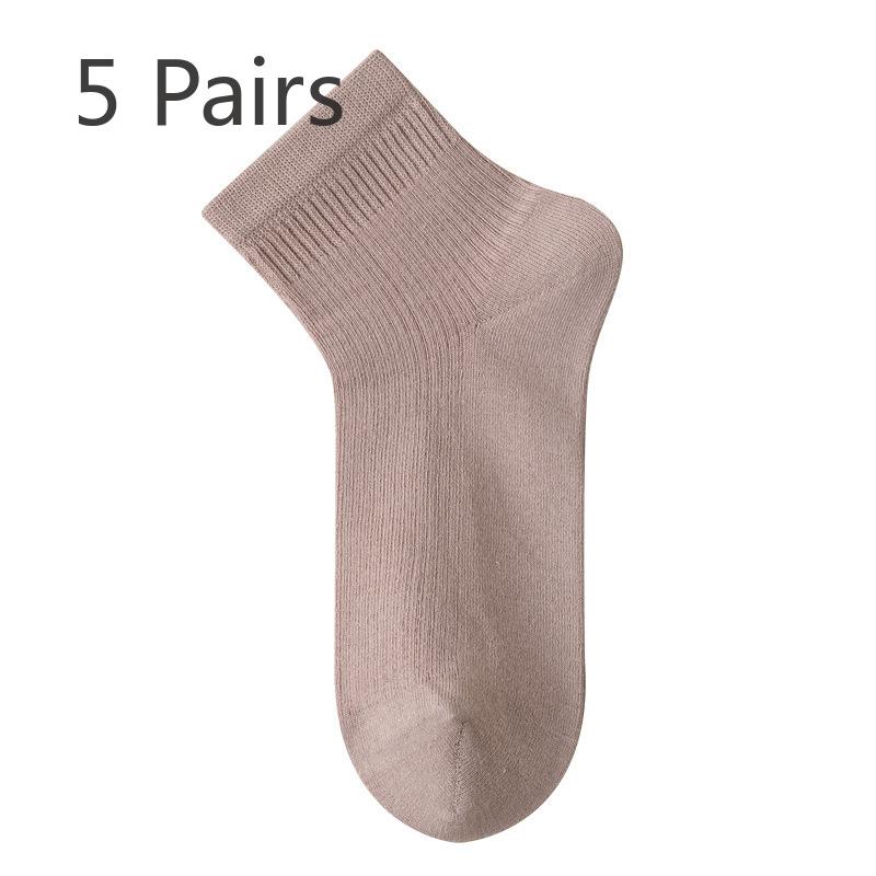 5 Pairs of Women's Summer Thin Pure Color Small Fresh Simple All Match Pure Cotton Deodorant Socks