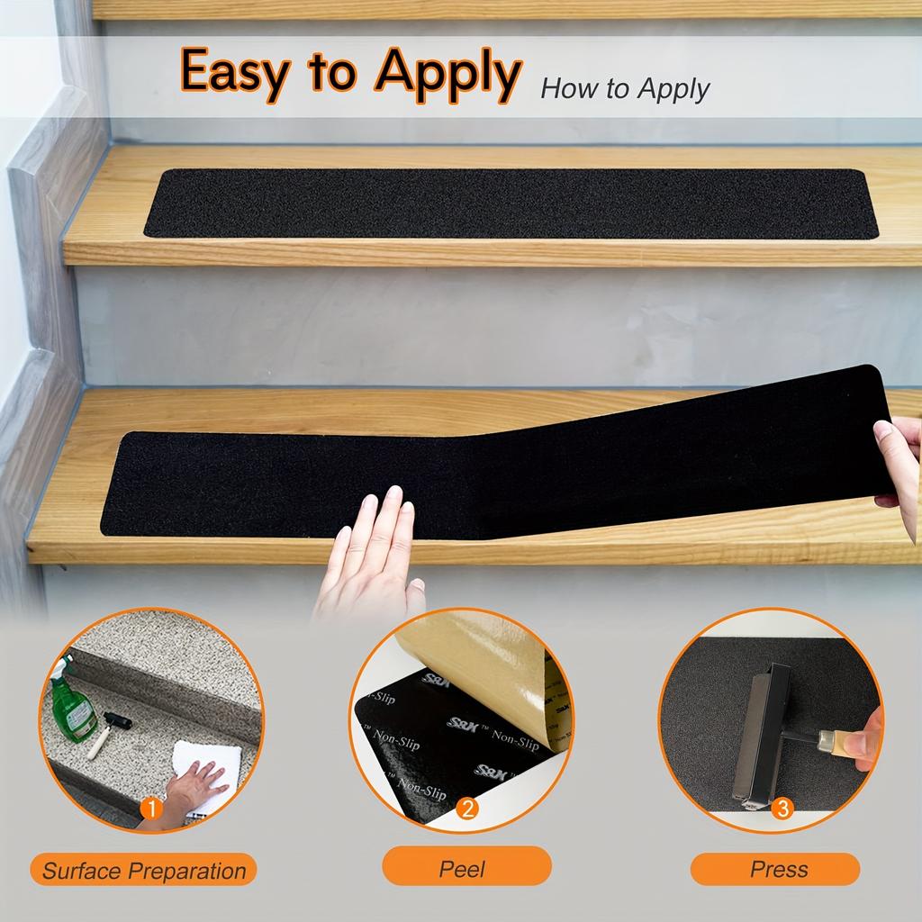 6pcs Pre-Cut Rubber Non-Slip Stair Treads - Easy Install Safety Grip Strips for Steps Skateboards Decks & Ramps-Trap Matten