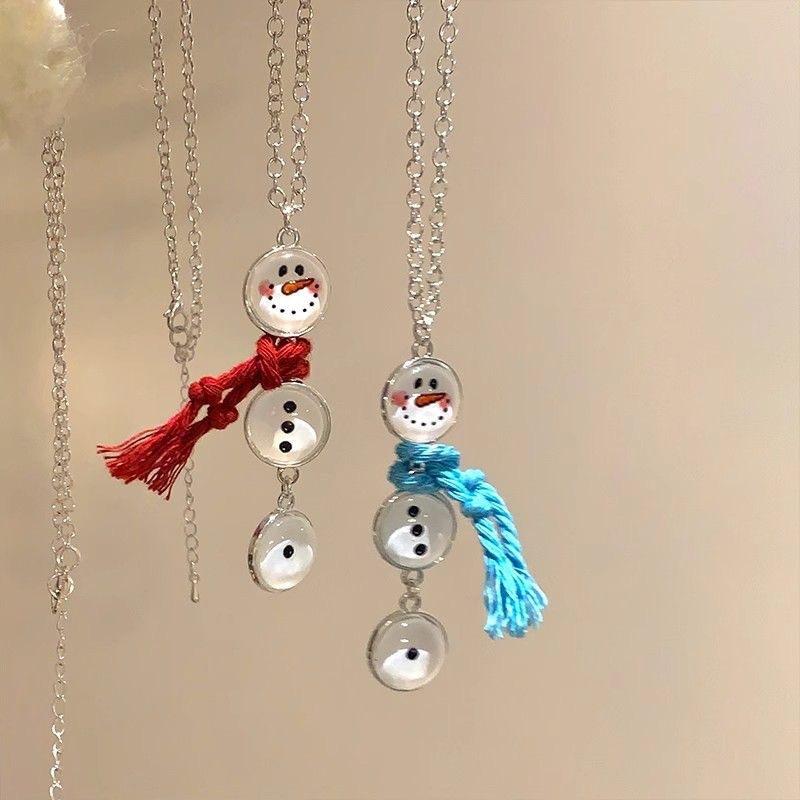 1pc Vintage Boho Snowman Scarf Pendant Necklace for Women,Alloy Chain, Christmas Gift, All-Season Daily Wear Jewelry
