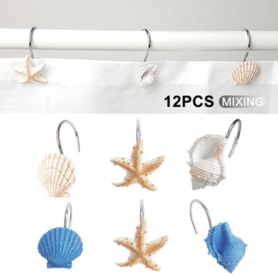 12 Adet Reçine Deniz Kabuğu Denizyıldızı Duş Perdesi Kancası Askısı Banyo Dekoru