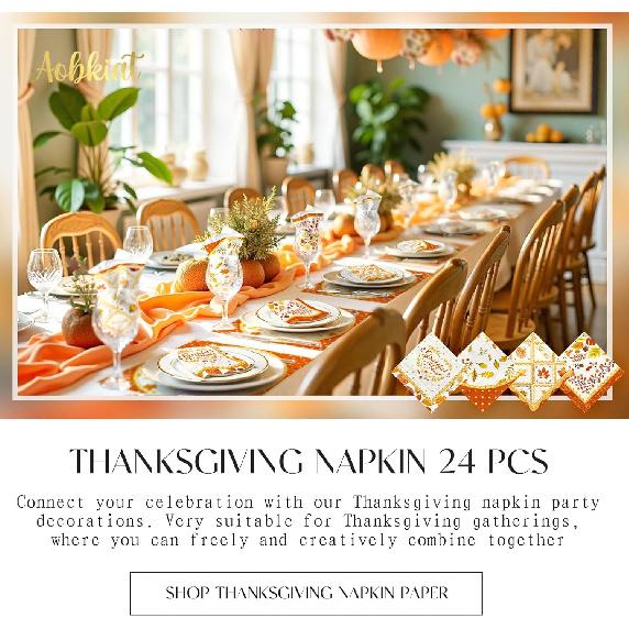 AOBKIAT Fall Thanksgiving Napk,24PCS Orange Pumpkin Maple Leaf Styles Guest Disposable Napk,for Autumn Harvest Holiday Dinner Party Supplies