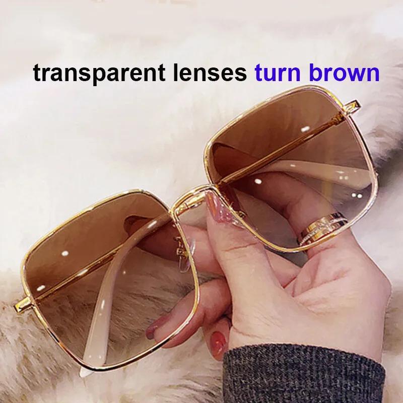 

0~-600 Nearsighted Color Shift Glasses Women Diamond Studded Big Frame Square Anti Blue Light UV-proof Finished Glasses with Degree -4.0