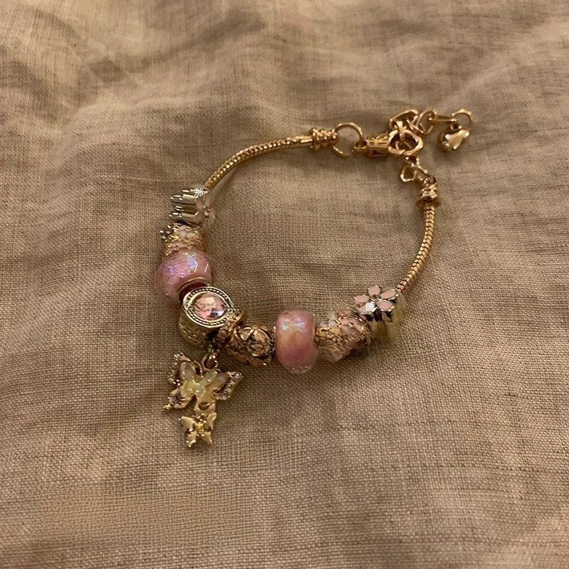 Vintage Butterfly Water Drip Bracelet With Beaded Design For Unisex Fashion Accessory