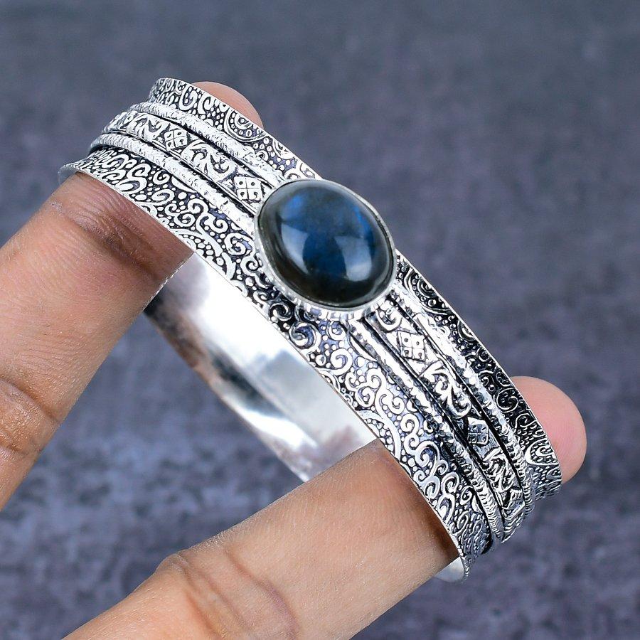 Labradorite Gemstone Handmade 925 Sterling Silver Cuff Bangle 7.5" P6d48