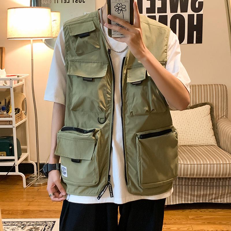 

Korean Style Men s Multi-pocket Trendy Workwear Vest - Loose Sleeveless Summer Waistcoat M