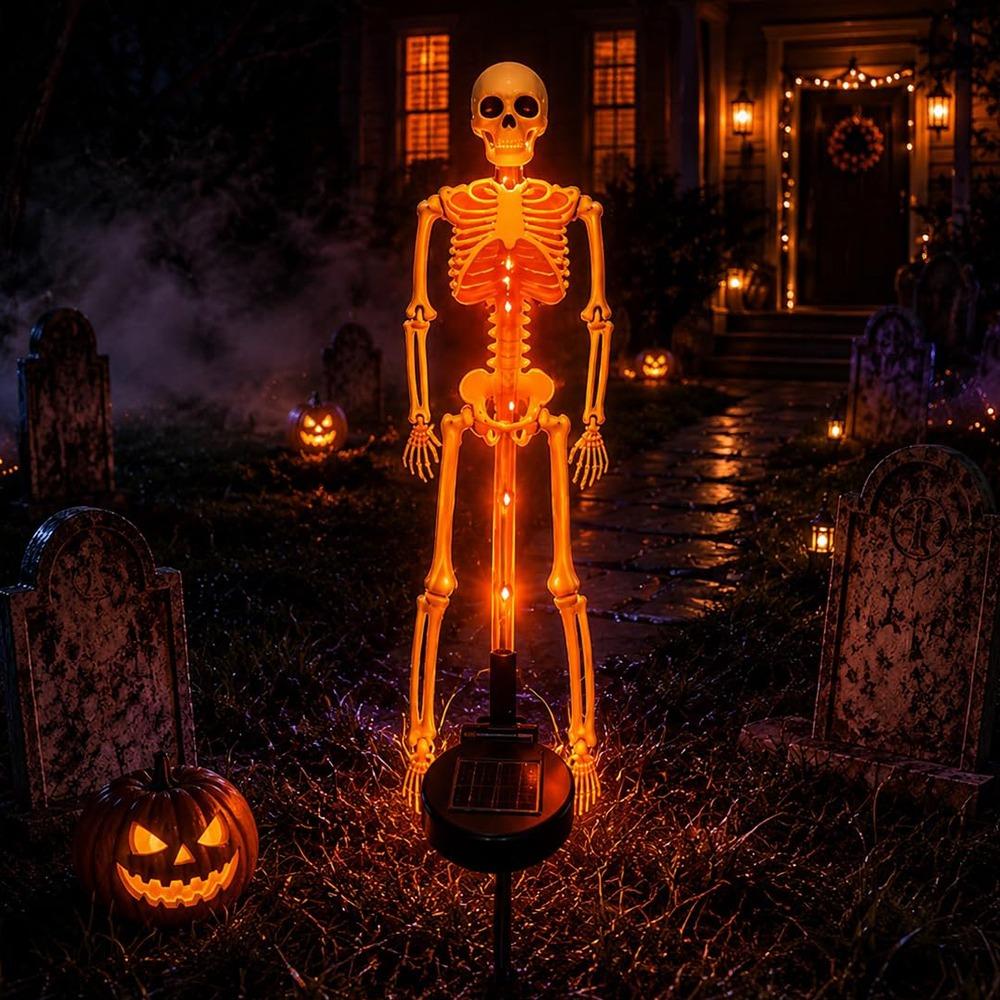 Zasilana energią słoneczną Halloweenowa Szkieletowa Wbijana W Ziemię Lampa LED Szkielet na Trawnik i Rabaty Kwiatowe