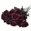 Artificial Silk Roses Bouquet with Long Stem, for Home Wedding Party Decor, Halloween Gothic Dark Arrangements, Outdoor Photo Props