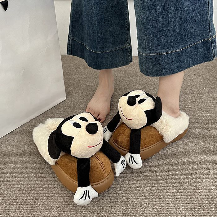 Cute cartoon bag head slippers women's season new thick-bottomed velvet warm bag head slippers women