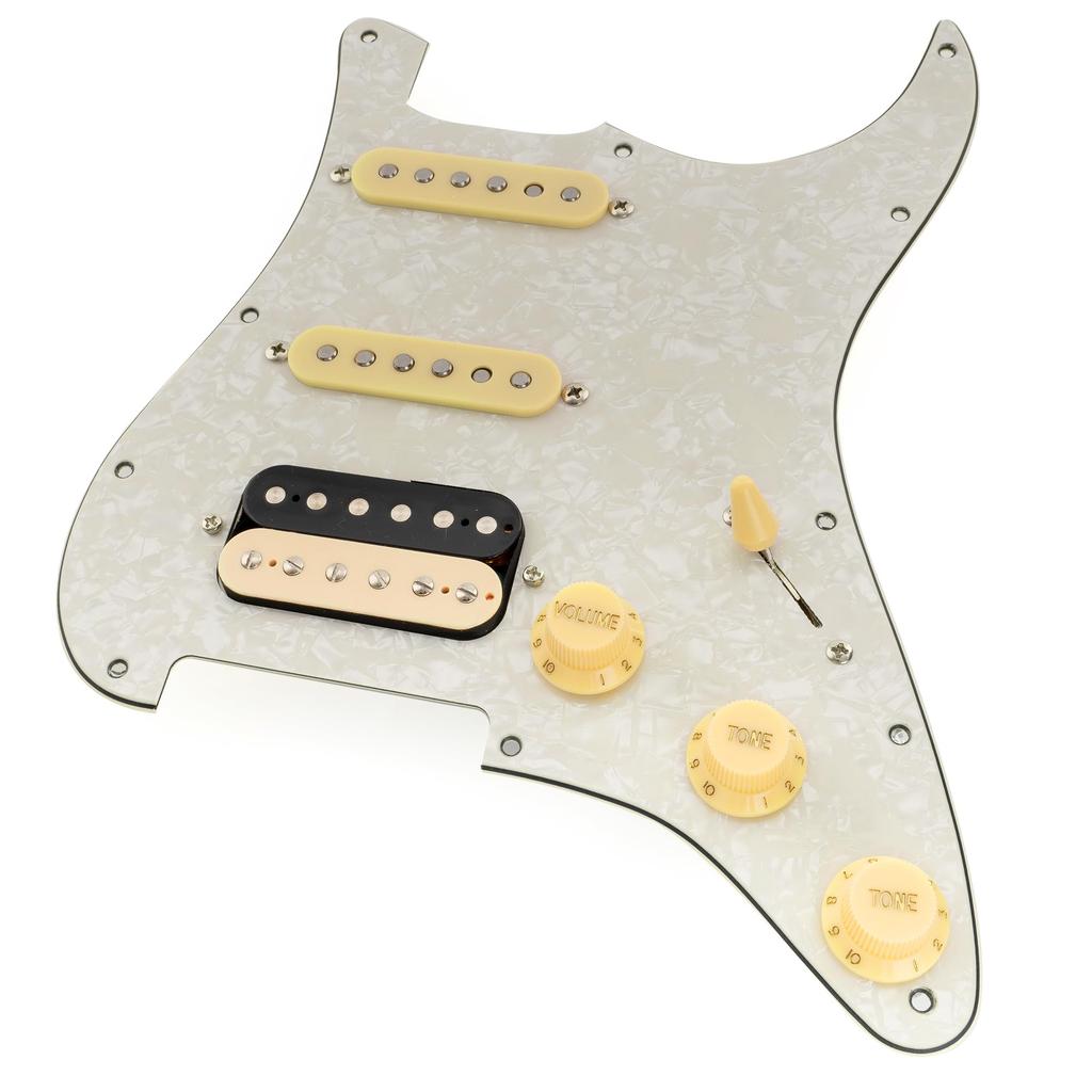 Musiclily Pro SE Prewired Pickguard Alnico 5 Pickup and 5WAY Super Switch Set for ST Strat Electric Guitar 4 Ply Aged White Pearl ST-HSS-60SE
