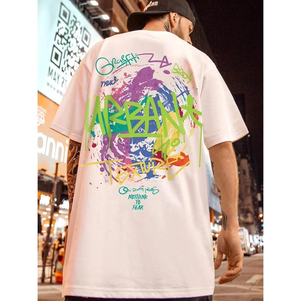 European and American Street Fashion Label Oversized Men's T-shirt Hiphop Printed Short Sleeved Men's Loose Street Dance Hip-hop