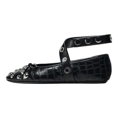 Versatili Scarpe Basse Casual con Borchie e Dettaglio Fiocco Vintage da Donna, Ballerine Nere 13578410-38