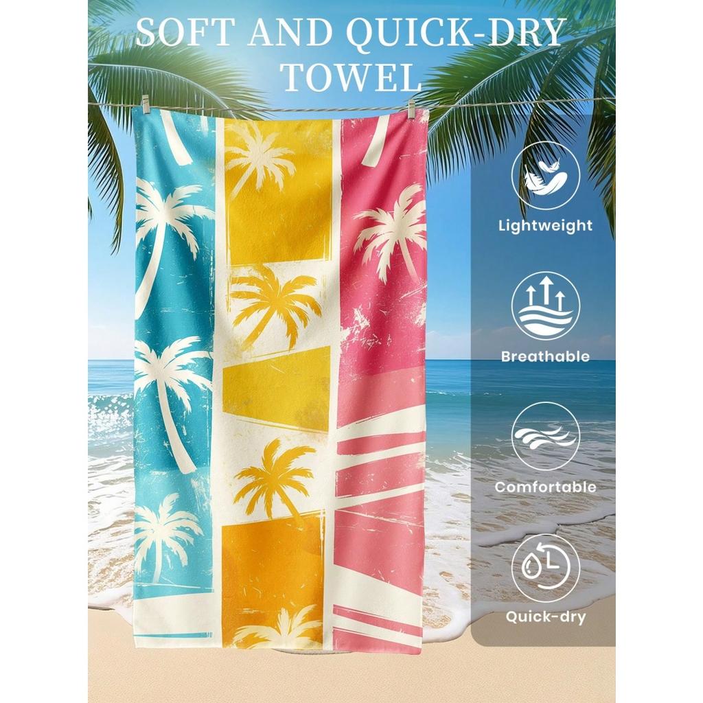 Vibrant Tropical Floral and Monstera Pattern Quick Dry Lightweight Breathable Comfortable Beach Towel for Beach Vacation Use