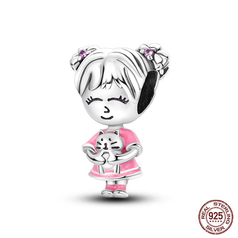 Copper Pink Collection Heart Shape Charm Beads For Brand Original Bracelet Diy Jewelry Gift