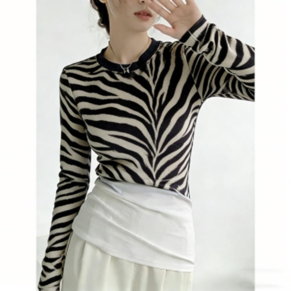 Spring Europe America Sexy Zebra Stripe Print Women's Tees Tops Fashion Street Women Long Sleeve Clothing Outdoor Casual T-shirt Pullover