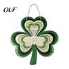 Green Artificial Floral Wreath St. Patrick's Day Wooden Clover Door Sign with Hemp Rope, Rustic Double Layer Shamrock Hanging St Patricks Party