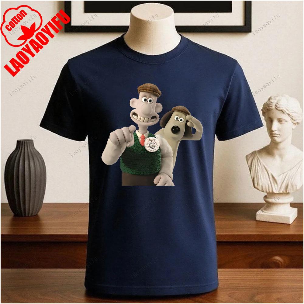 Wallace i Gromit Drukowane T-shirty Bluzki Kreskówka i Anime Drukowany T-shirt Lato Bawełna Casual Oddychające Camisetas T-shirty