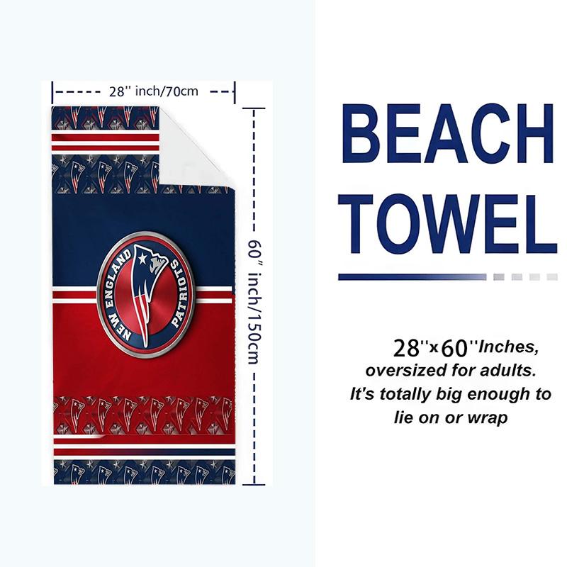 New England Patriots Logo Print Beach Towel, Large Soft Quick Dry Towel for Beach Camping Swimming