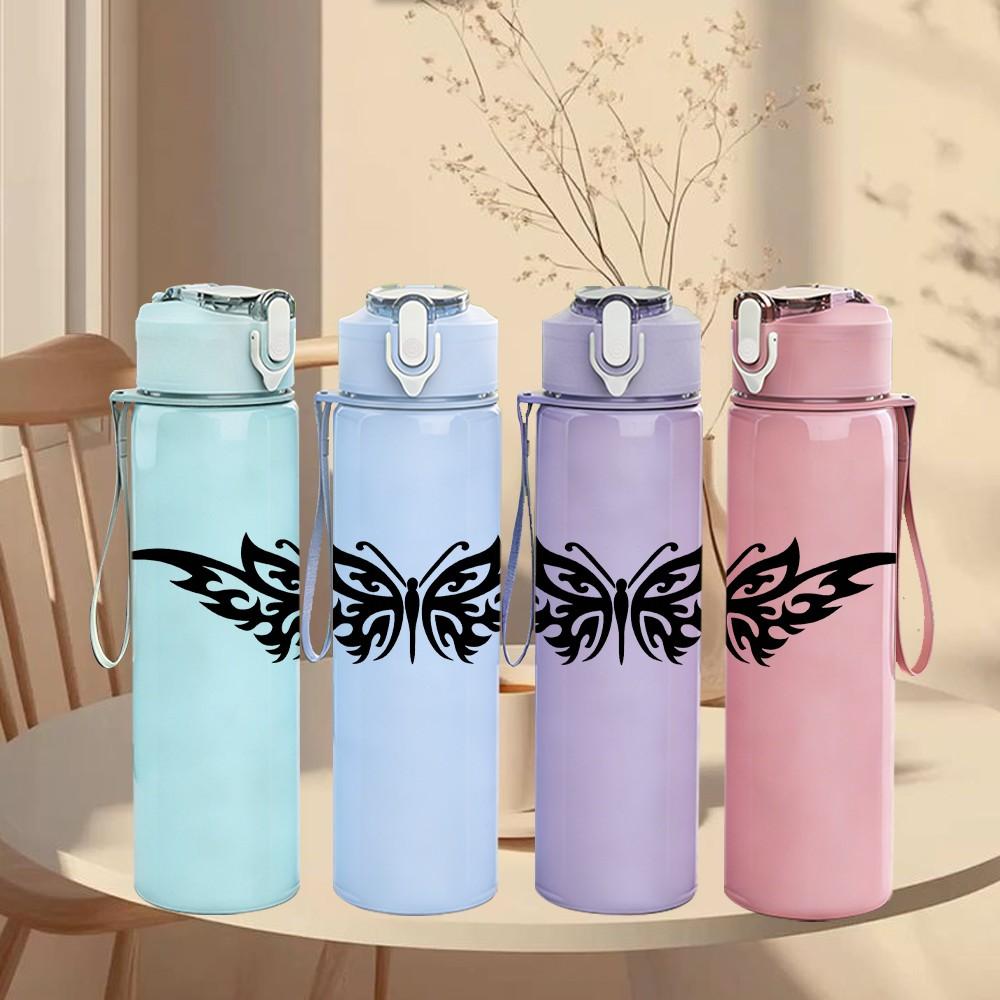 1PC Butterfly Wing Silhouette 750ml Color Plastic Sports Water Bottle Leakproof Flip Straw Lid Suitable for Sports Office Home Use