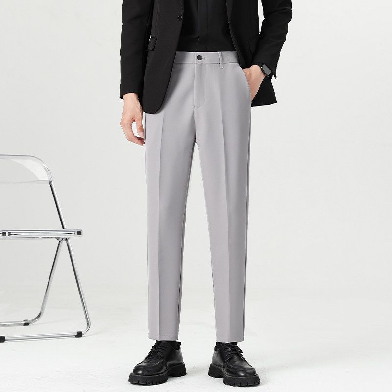 Clearance Foreign Trade Spring and Autumn Korean Style Slim Straight Casual Pants for Men, Trendy Non-Iron Cropped Dress Pants