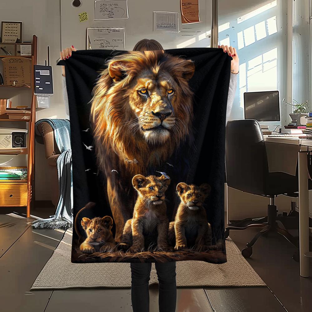 1Pc 3D Lion Print Flannel Blanket, High Quality Comfortable for All Seasons, Home Decor, Warmth and Comfort, Perfect for Christmas Gifts