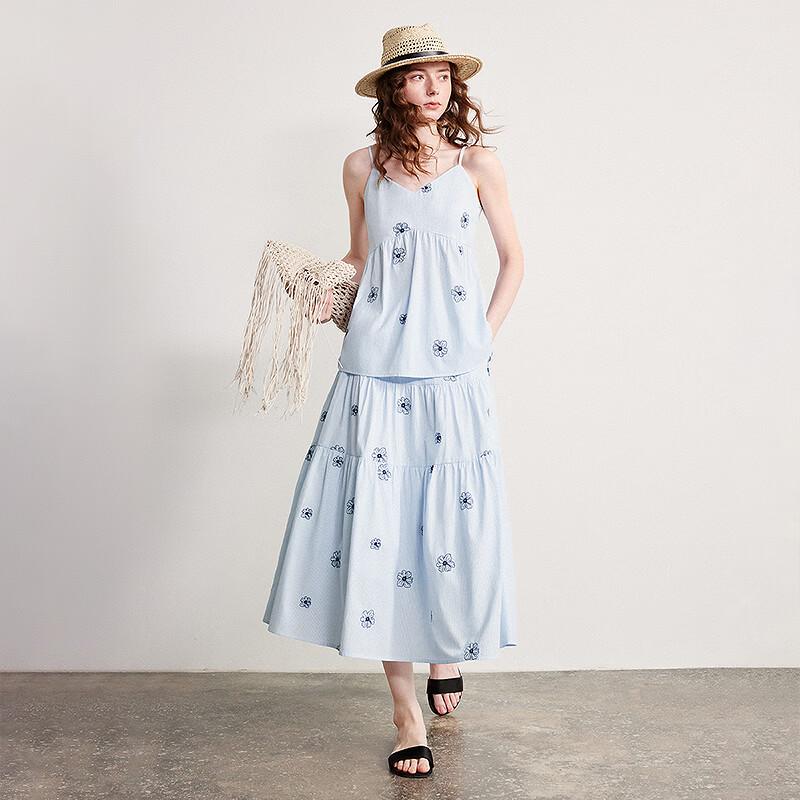 Chuyu Women's Striped Floral Embroidered A-Line Tiered Skirt