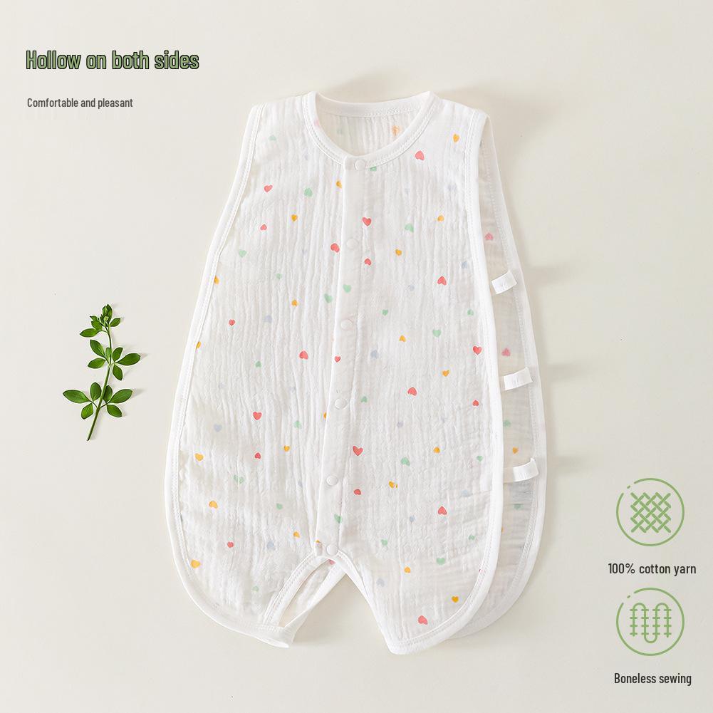 Newborn Summer Cotton Gauze Air Conditioning Suit: One-Piece Pajamas with Belly Protection