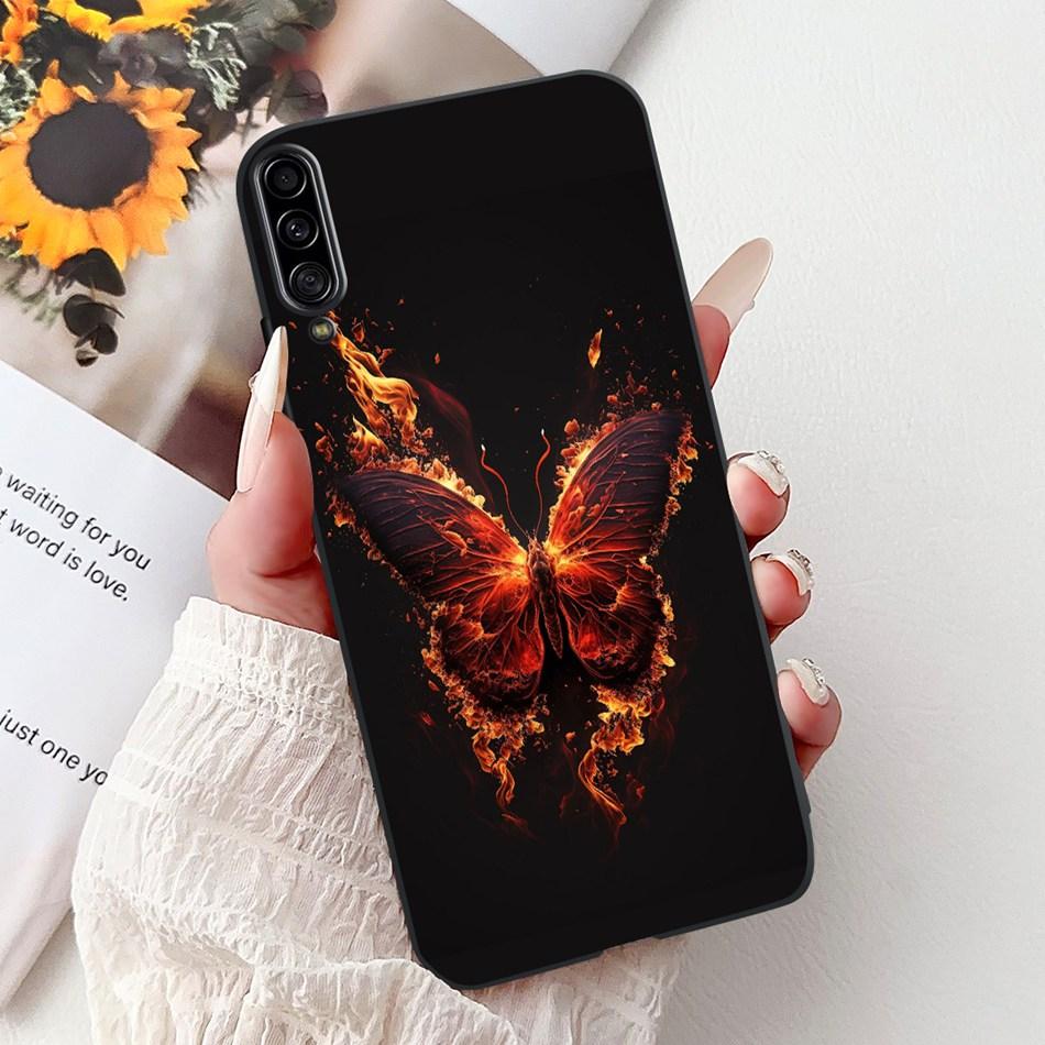 For Samsung Galaxy A90 5G Phone Case For Samsung A90 5G SM-A908B Elegant Floral Cat Painted Black Silicone Soft TPU Cases