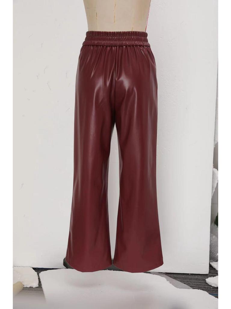 High Waist PU Leather Flare Pants with Waist-cinching & Pockets - 2025 Fashion