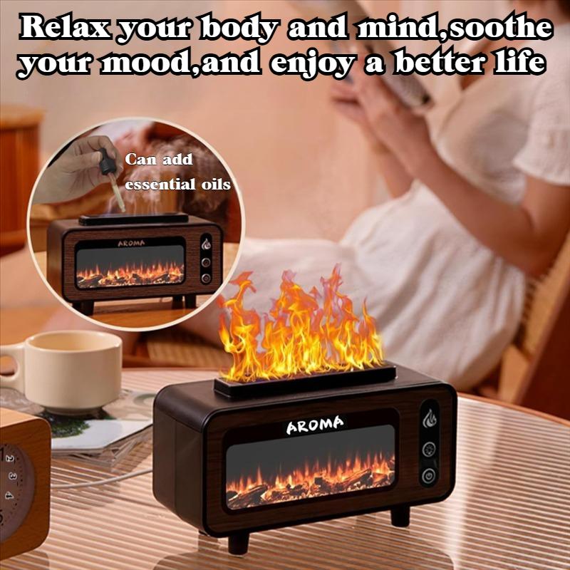 Vintage Fireplace Aroma Diffuser Flame Essential Oil USB Humidifier 200ml with Multi-Color LED Light for Home, Car, Office