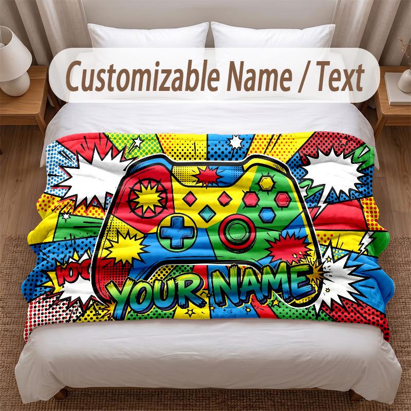 Game Controller Theme Soft Blanket Personalized Custom Name Text Print Warm Blanket Home Sofa Bedroom Decor