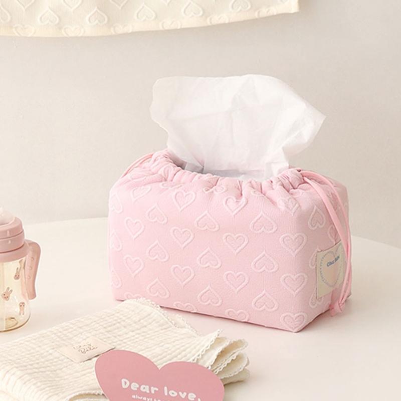 Lovely Heart Pattern Drawstring Tissue Bag Napkin Holder Container Korean Style Portable Newborn Stuff Wet Wipes Organizer