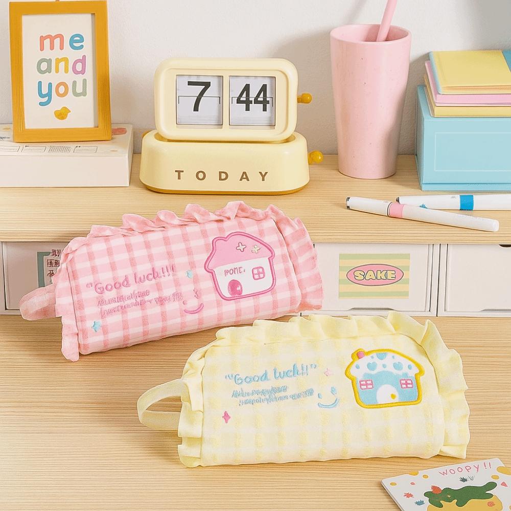 Flower Stationery Storage Bag Large Capacity Pen Pencil Case Dopamine House Pencil Bag  Student