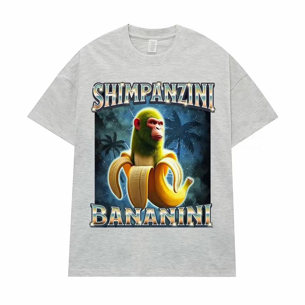 Shimpanzini Bananini T Shirt Italian Brainrot Funny Monkey Meme T-shirts Men Women Fashion Humor Style Short Sleeve T-shirt Tops
