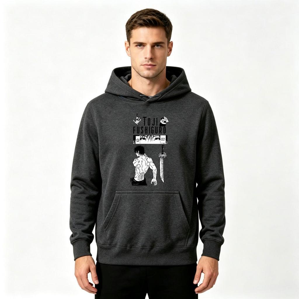 Men Pullover Hoodie Toji Fushiguro Anime Print Casual Long Sleeve Hooded Sweatshirt