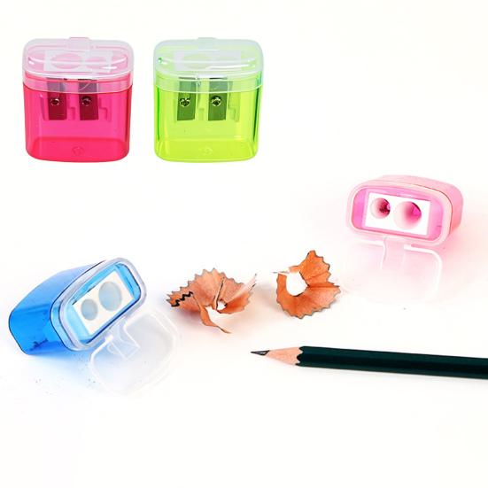 2Pcs Dual-Hole Pencil Sharpener with Lid Colored Manual Pencil Sharpener Cute Portable Students Pencil Sharpener for School Office