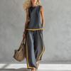 Dark Gray Contrasting Color Cotton and Linen Sleeveless Wide-leg Pants Set, Popular In Amazon Independent Station, Loose and Casual In European and