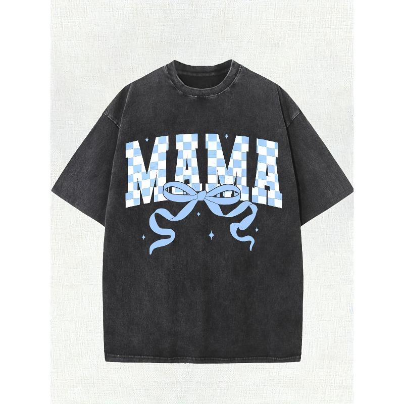 

Men S Retro Washed T-Shirt Made, Featuring a Loose Fit And Short Sleeves. It Has a Blue And White Checkered Bow Print, a Round Neck S чёрный
