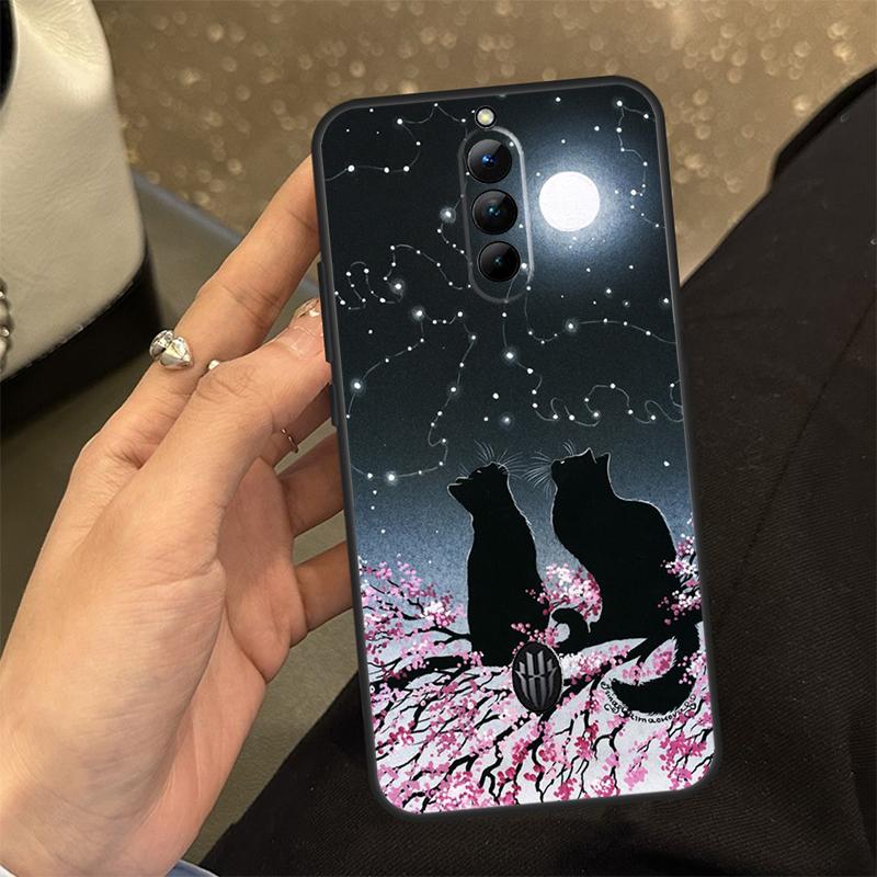 Black Cat Face Kitty Case For ZTE Nubia RedMagic 6 7 6S 7S Pro 5G 6R RedMagic 10 Air 9 8 8S 9S 10S Pro Plus Cover