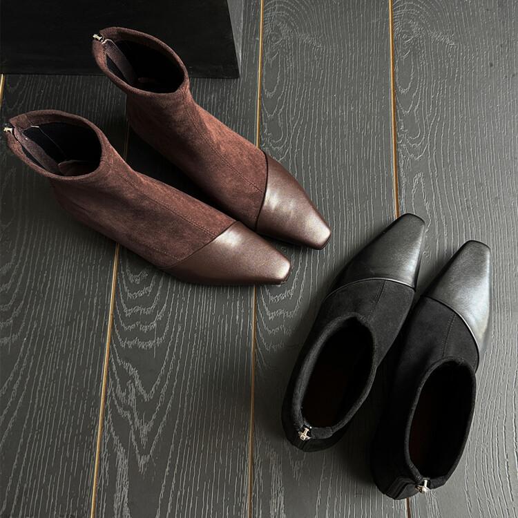 Giant Beauty~ Coarse Heel Short Boots Women's New 2025 Autumn and Winter Suede Boots Square Head Short Boots Design Skinny Women's Boots