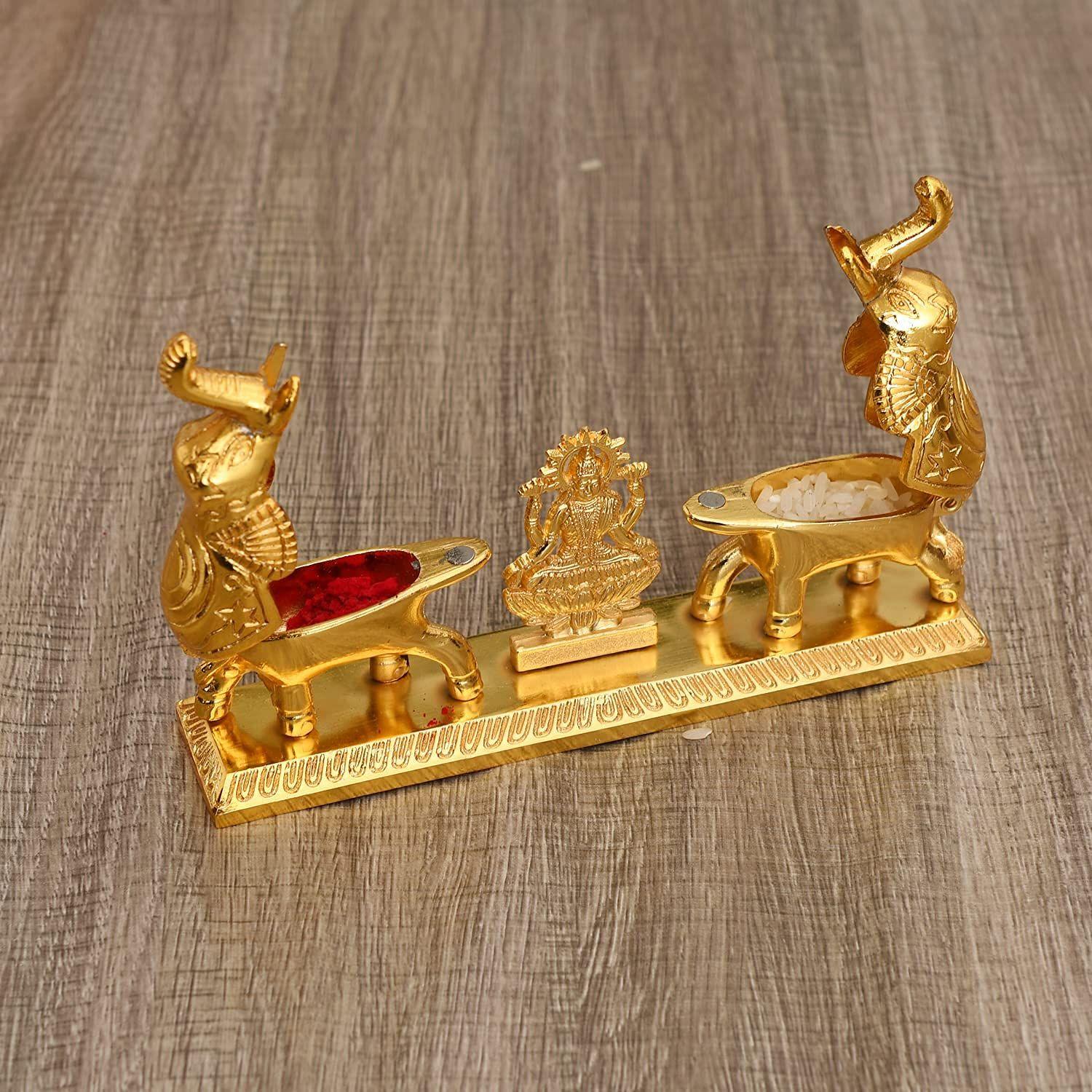 

Golden Metal Kumkum Holder/Kumkum Box for Gifting,Pooja, Thali, Mandir, Home, Temple, Gifting Golden Kumkum Box with Laxmi Maa