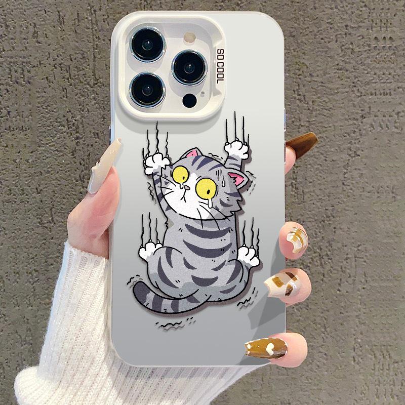 Silver Anti-Slip Cat Phone Case for iPhone 13/14Pro/15ProMax/16Pro/17