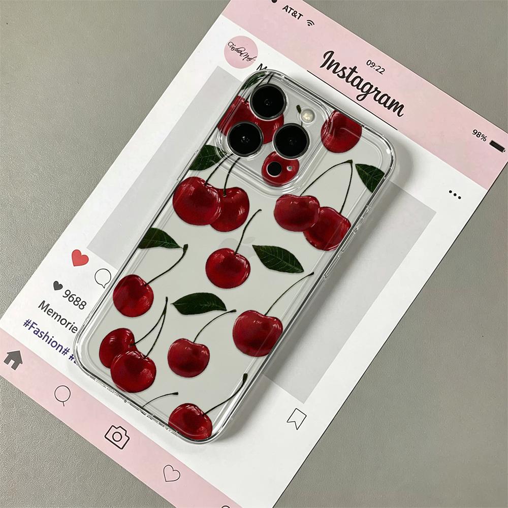 Cherry Watercolor Clear Phone Case For Iphone 17E 16 15 14 13 12 11 Pro Max 15 Plus 16E Shockproof Soft Transparent Cover Fundas