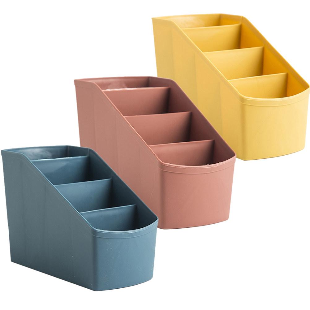 Desk Organizer Remote Control Box 4-Slot Compartment Makeup Brush Case Office Desktop Storage Sundries Storage Box