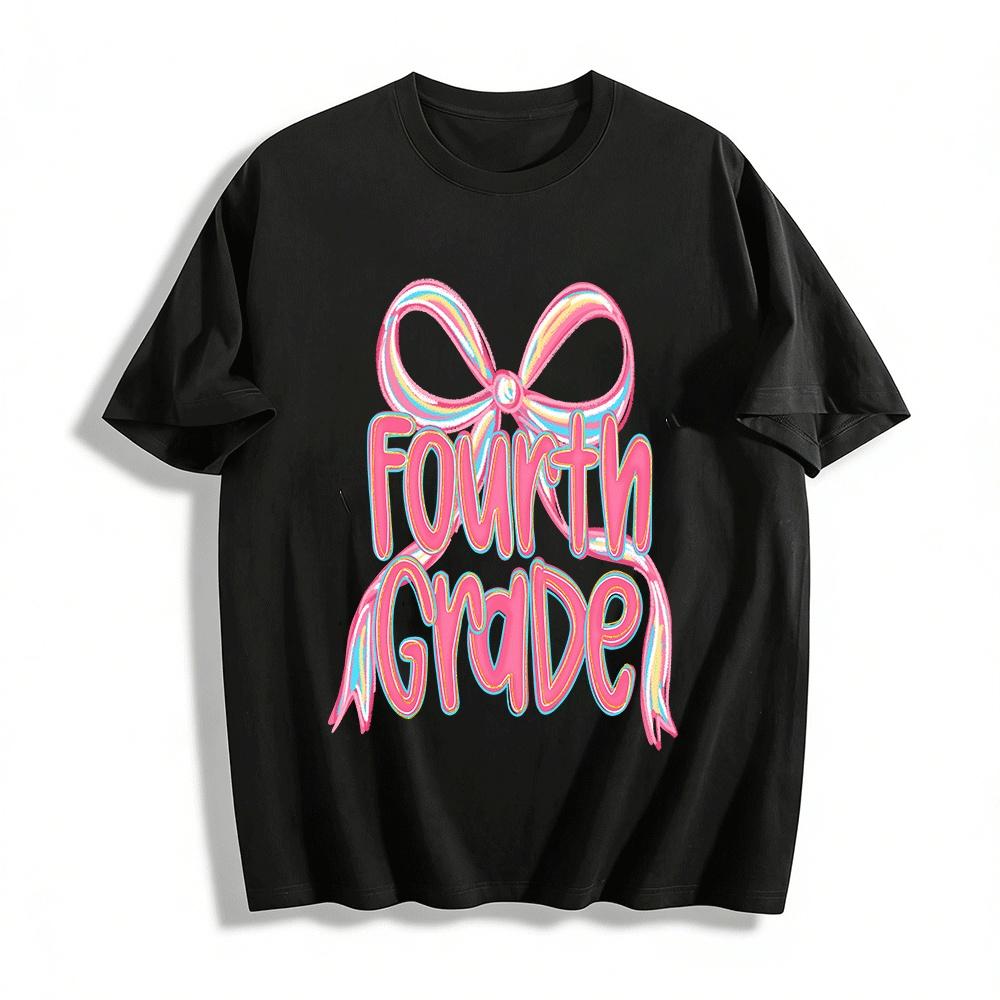 Fourth Grade Bow Print Kids Casual Cute Graphic Top Pure cotton T-shirt XXS