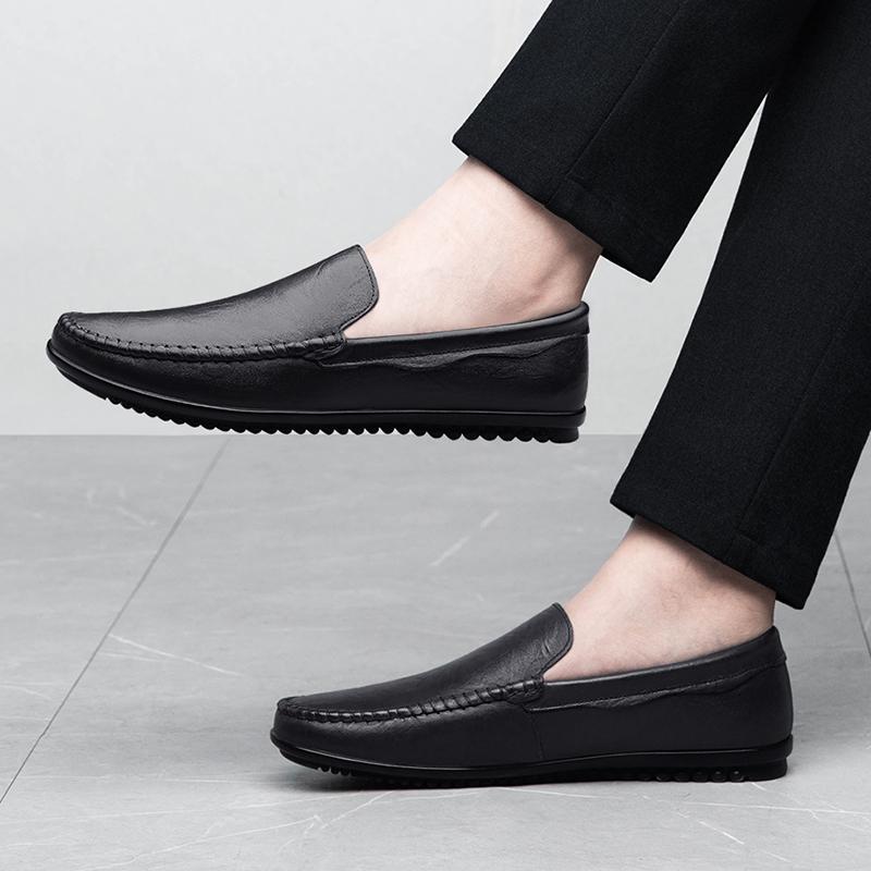 Men's Genuine Leather Loafers Slip-On Comfortable Flat Casual Breathable Soft Sole Shoes Non-Slip Lightweight Men Walking Shoes