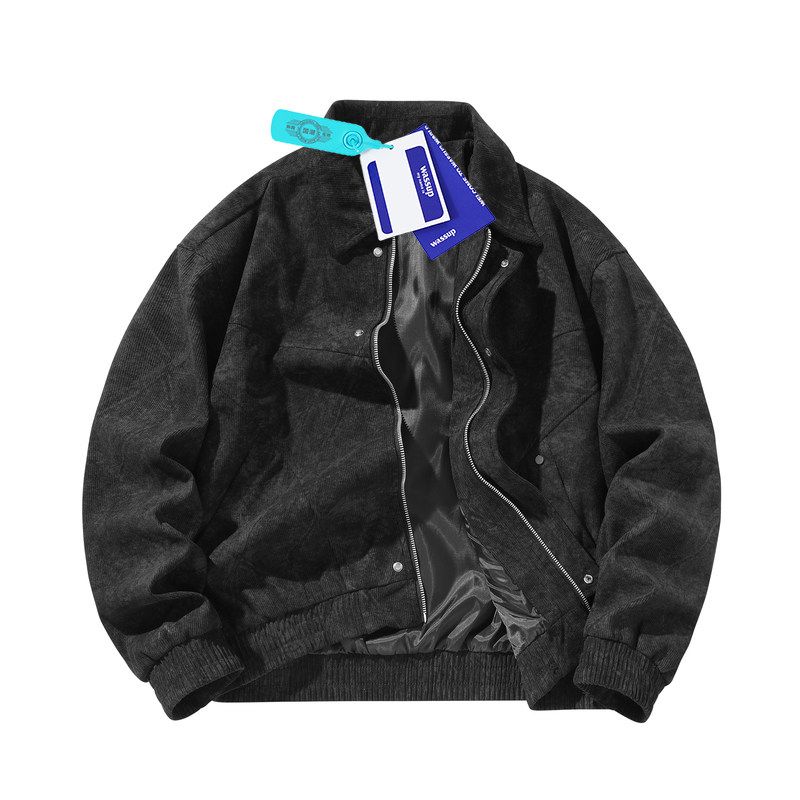 Wassup Trendy American Retro Casual Jacket for Men, Autumn and Winter Thickened Lapel Biker Jacket, Cool Workwear Jacket