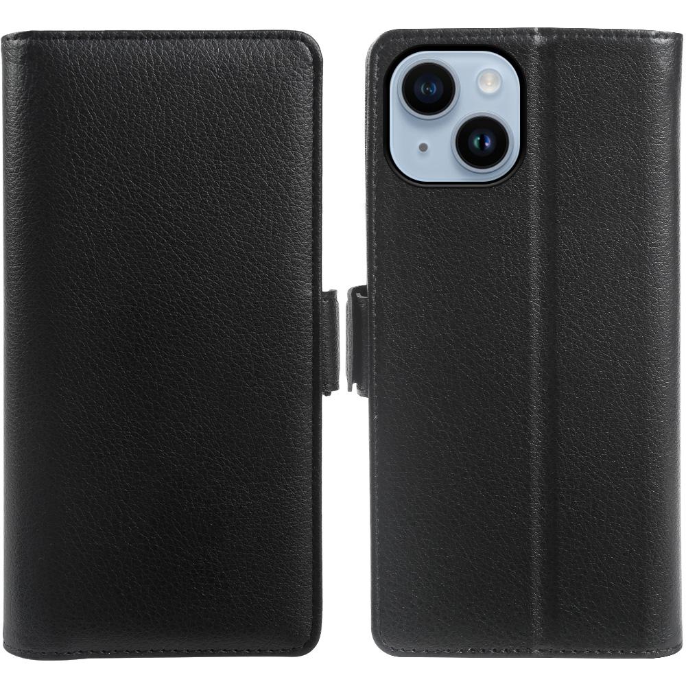 

For iPhone 14 Wallet Case with Dual Magnetic Clasp Litchi Textured Leather Flip Stand Phone Cover