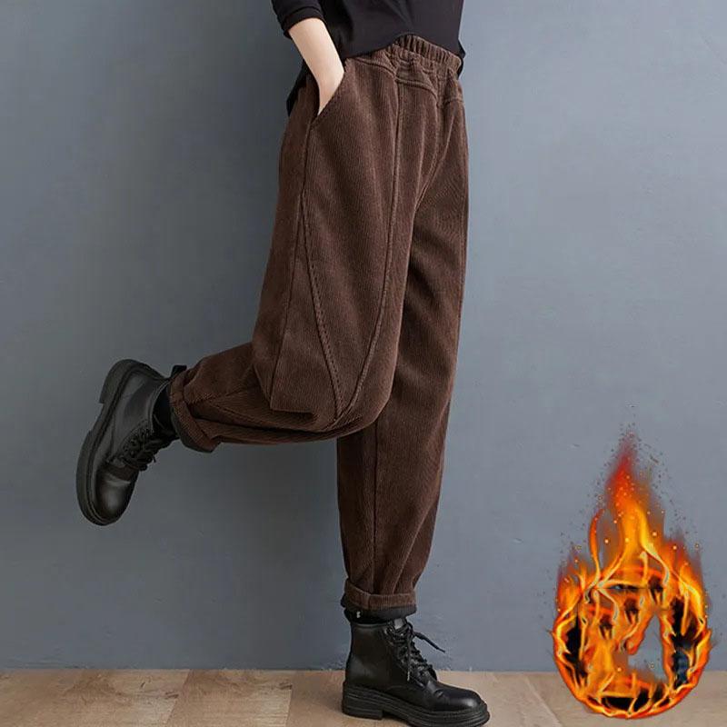 

Утепленные флисом вельветовые фиолетовые брюки гаремы для женщин среднего возраста, зимний стиль, брюки «пионы» для мамы XXL кофейный