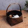 Retro Bamboo Weaving Storage Basket Multipurpose Hand Basket for Outdoor Picnic Organizer Home Storage Tea Set