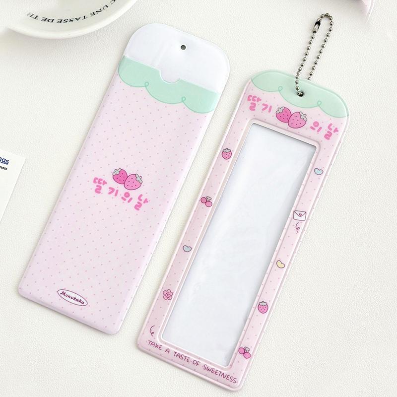Photocard Holder Pvc Transparent Card Case Student Campus Card Access Bag Strawberry Four Grid Card Sleeve